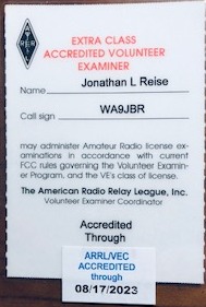 WA9JBR VE certificate